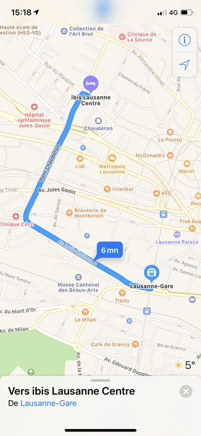 Directions from Lausanne station to Ibis Lausanne center