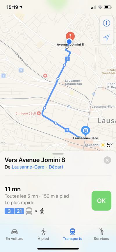 Itinéraire de Lausanne gare vers avenue Jomini 8