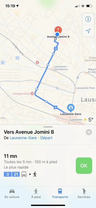 Itinéraire de Lausanne gare vers avenue Jomini